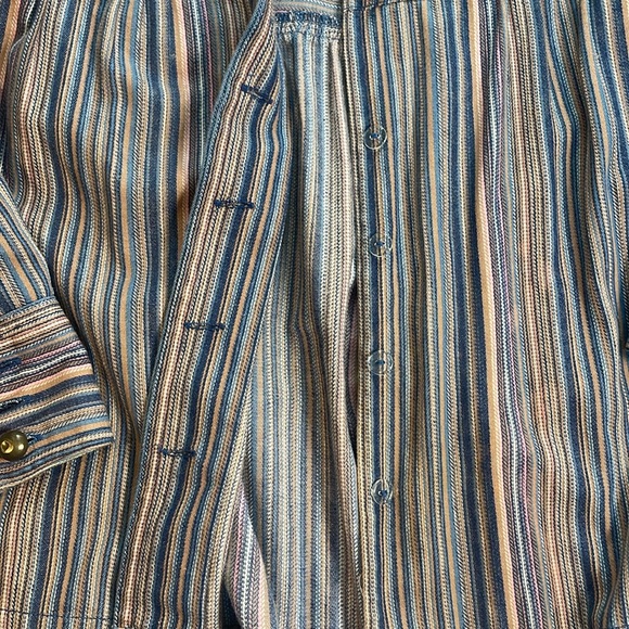 Dress Barn Women’s Vertical Striped Button Down Top Bronze Buttons Boxy Flaw XL‎ - Picture 7 of 14